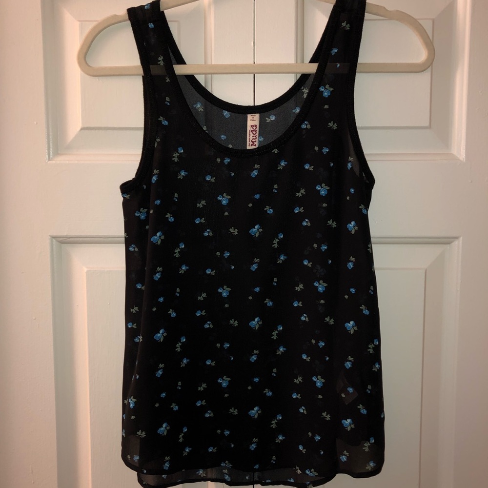 Mudd Black Tank-top with Blue Flowers